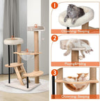 Cat Tree Tower Wood - 40inch Multi-Level Modern Cat Tower with Plush Perch, Cat Box with Large Space Capsule, Platforms, Sisal Scratching Posts, Removable Cushions for Small Cats (Natural)