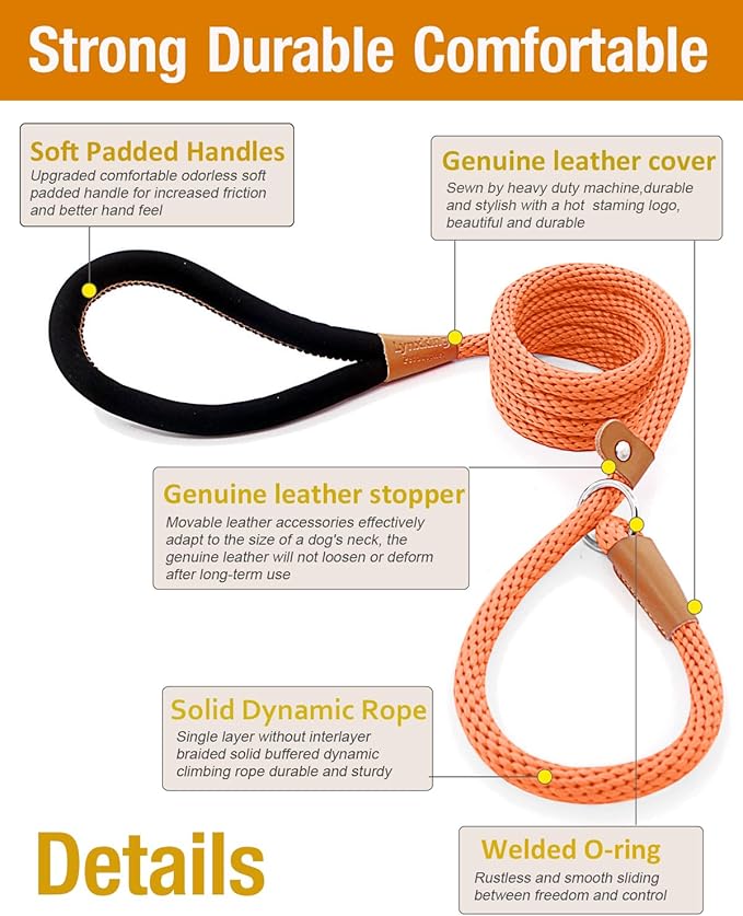 lynxking Dog Leash Slip Lead 5 6 8 FT Dog Training Leash Strong Heavy Duty Braided No Pull Training Lead Leashes