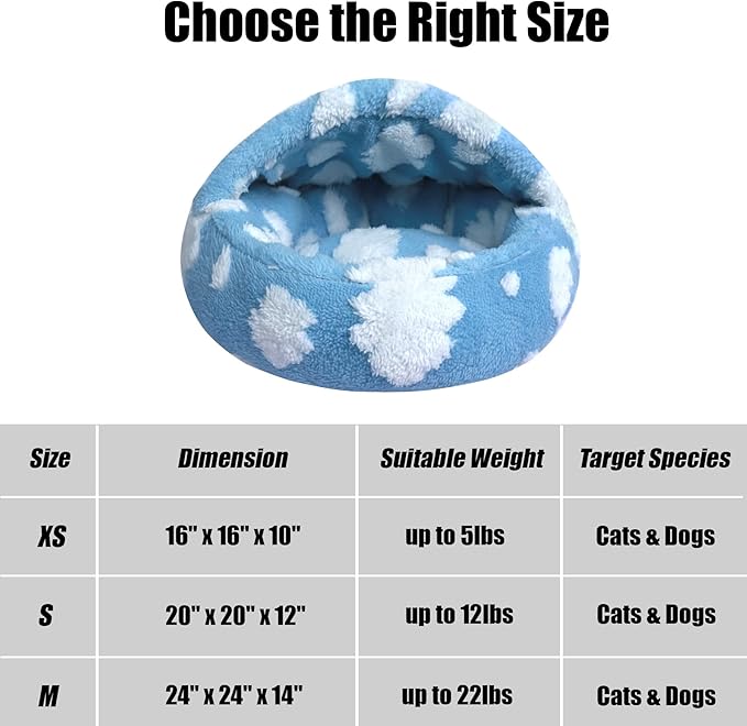 HYQ Cat Beds for Indoor Cats, Small Dog Bed with Cover Cave, Cozy Cat Cave Bed, Round Puppy Bed with Hooded Cover, Dog Beds for Small Dogs with Anti-Slip Bottom(Blue, 20×20 Inch)