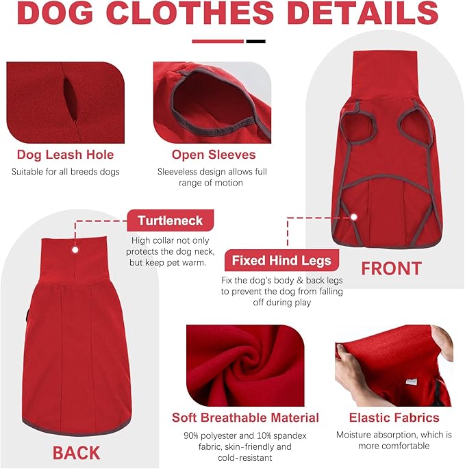 ROZKITCH Dog Winter Coat Soft Pullover Pajamas, Pet Windproof Warm Cold Weather Jacket Vest Cozy Onesie Jumpsuit Apparel Outfit Clothes for Small Medium Large Dogs Walking Sleep BrightRed L