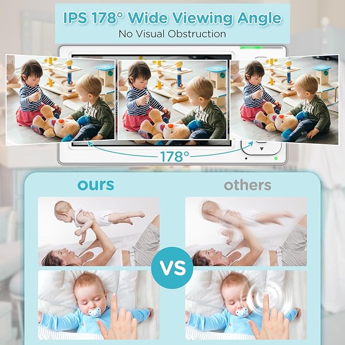 Blemil Baby Monitor with 2 Cameras and Audio, 4.3'' IPS Split-Screen Monitor with 29-Hour Battery, 1000ft Range Pan-Tilt-Zoom Video Baby Monitor No WiFi, 2X Zoom