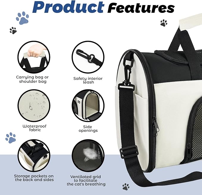 Zavothy Collapsible TSA Approved Pet Carrier for Cats & Dogs (Up to 15 Lbs, 16.54"x11.42"x9.84") – Soft-Sided Airline Travel Carrier, White