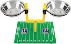 NFL New York Giants Goalpost Football Field Dog Feeder – Adjustable Elevated Dog Bowls with Stand, 2 Stainless Steel Bowls, Non-Slip Rubber Feet, Raised Pet Feeder for Large & Small Dogs, Cats.