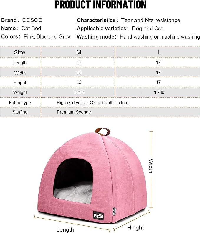 Cat Beds for Indoor Cats -Premium Pet Beds for Cats and Small Dogs, Cat Bed Cave, Comfortable Covered Cat Bed, Cat Tent, Kitten Bed, Small Animal Bed and Cat Hut with Cushioned Pillow (Large, Pink)