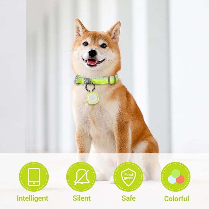 Pawaii Fluorescent QR Code Pet ID Tag, Glow in The Dark Durable Silent Silicone Pet ID Tag, Scan QR Receive Instant Pet Location Alert Email, Designs for Cat or Dog, 1Pack (Green)