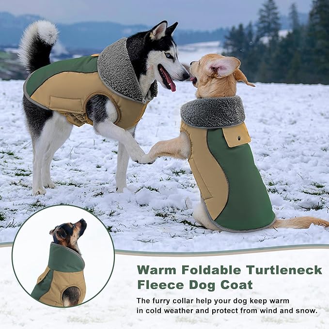 Doglay Dog Jacket Waterproof Dog Coat, Reflective Cold Weather Winter Coat, Adjustable Turtleneck Fleece Puppy Snow Jacket with Harness Hole for Small Medium Large Dogs