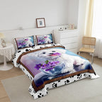 Erosebridal Cute Animal Bedding Set Twin White Dog Comforter Set, Kawaii Pet Bedding Comforters & Sets Cartoon Puppy Paws Duvet, Pink Purple Floral Flower Quilt Comforter Animal Theme Bedroom Decor
