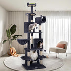 Globlazer Artistic Curved Cat Tower for Small Cats (Under 12 lbs), 81-inch Slim Design Cat Tree with Space-Saving Design, Indoor Cat Condo with Hammock & Tunnel, C81, Dark Gray, Non-Large Cats