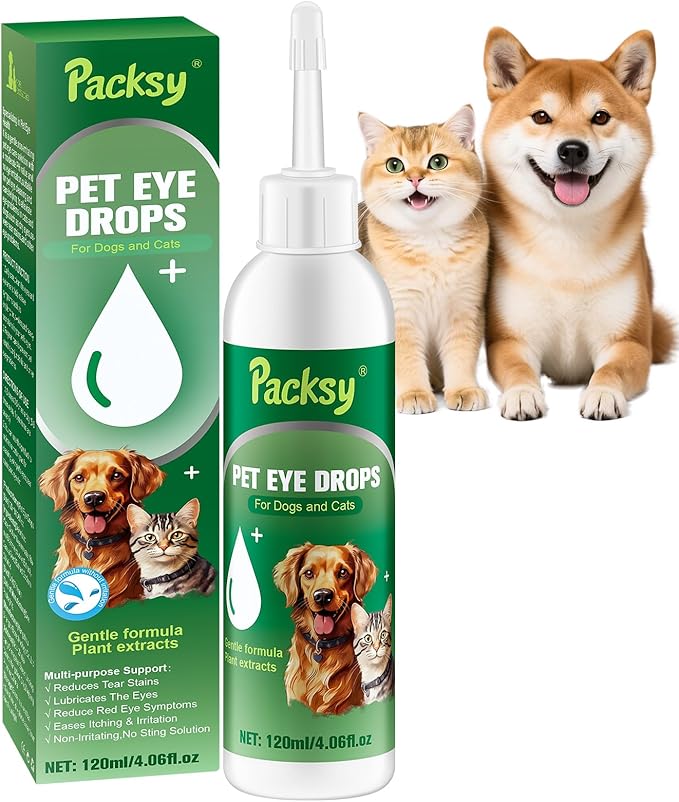 2 * 120ml/4.06fl oz Pet Eye Drops for Dogs and Cats,Solution for Redness,Itching and Tear Stains,Fast-Acting,Safe for All Breeds and Sizes,2pcs
