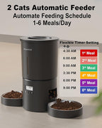Dual Automatic Cat Feeder 2 Cats,6 Meals/Day,12 Portions/Meal,4.2L Dual Power Double Bowls Feeder,Dry Food Auto Pet Dispenser,10S Voice Record,Flexible Schedule Timer (Black,Stainless Dual Bowls)