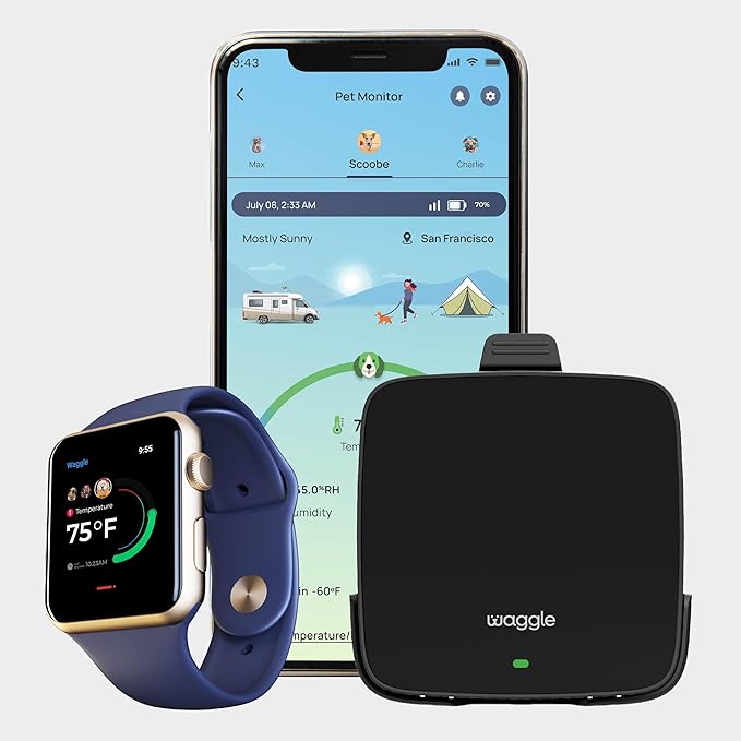 Waggle Dog Temperature Monitor & Pet Camera Bundle for RVs - Portable WiFi Cam (128GB) with Motion Alert & Remote Access | Watch Pets While Travelling