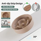 6.1inch Ceramic Raised Slow Feeder Set, Elevated Bowl with Wooden Stand for Small Dog and Cat, Puzzle Slow Dog Food Dish, Preventing Choking(Brown Coffee, Single Bowl+ Stand)