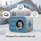 Outdoor Cat House, Outside Cat Shelter with Bed Mat for Feral Cat, Plastic Pet House for Indoor and Outdoor Use, Weatherproof, Blue