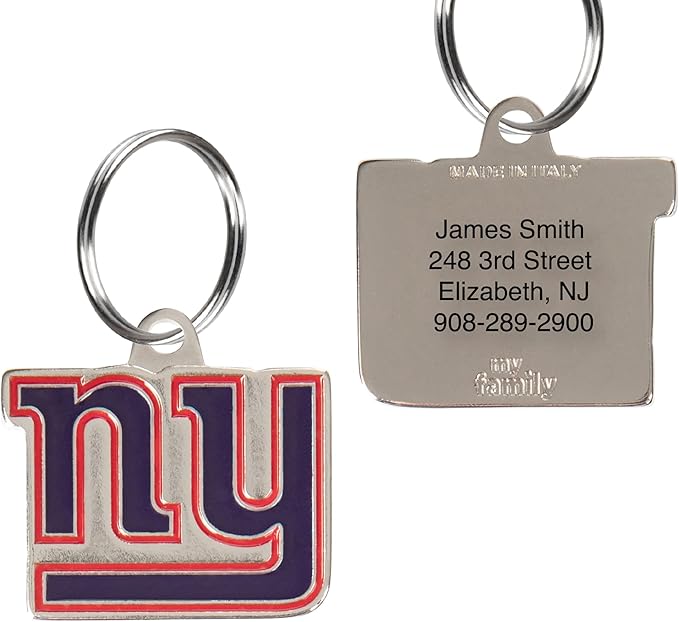 NFL New York Giants Engraving Pet ID Tags in 32 Team Logo Shapes - Personalized Dog & Cat Tags with 3 Lines of Customizable Text for Tracking & Safety - Stainless Steel