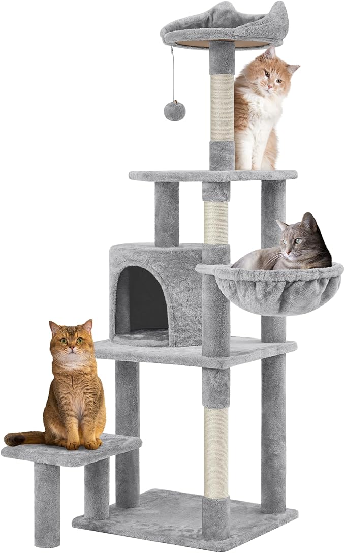Yaheetech 57in Tall Cat Tree, Multi-Level Cat Tower W/Extended Platform, Padded Perch, Scratching Posts, Ball, for Indoor Large Cat Kitty as Pet Play House Activity Center