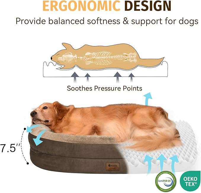 Orthopedic Waterproof Large Dog Bed: Memory Foam Washable Dog Bed with Bolsters - XL Removable Orthopedic Pet Cover for Medium Large Sized Pet - Non-Slip Bottom - Coffee