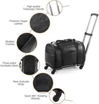 Leather Pet Carrier with Wheels, Airline Approved Travel Bag for Small Dogs & Cats Under 15 lbs, Rolling Pet Carrier for Airplane, Camping & Outdoor Black