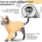 T'CHAQUE Cat Surgery Recovery Suit, Anti-Licking Onesie for Post-Spay/Neuter Abdominal Wound, Cat Recovery Suit with Adjustable Drawstring Collar - Long Sleeve Kitten Surgical Onesie, Orange, L