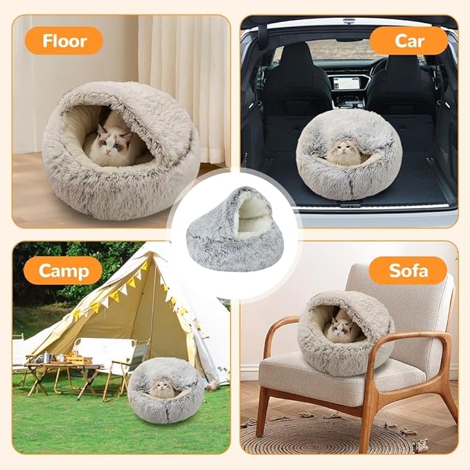 Lapcatz Nest Bed, 2026 Upgraded Cat Beds for Indoor Cats, Portable Fluffy Pet Bed, Durable Covered Cat Bed for Indoor Use, Soft Puppy Bed for Pet Owners (Grey, Small)