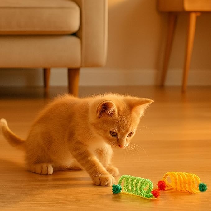 20PCS Interactive Cat Toys for Indoor Cats, Feather Elastic Mesh Cat Toy, Catnip Ball, Colorful Cat Spring, Kitty Rainbow Plush, Teething & Self-Play Kitten Accessories Variety Pack