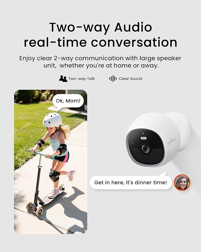 youkey S320 Magnetic Wire-Free Camera 2.5K QHD Security Camera with Dual Band WiFi 6, Built-in 8GB Storage, Color Night Vision, AI Human Pet Detection, IP65, No Monthly Fees