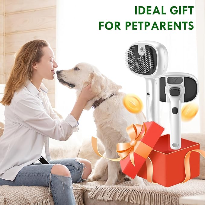 4 in 1 Cat Steam Brush, Self-Cleaning Pet Steam Brush with 2 Water Spray Modes, Large Capacity Tank, Steaming Dog Brush for Shedding,Massaging,Cleaning,Grooming