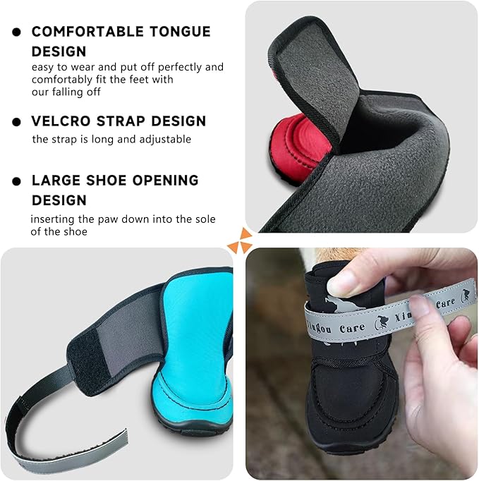 Dog Shoes for Small, Medium and Large Dogs - Waterproof for Rainy Days, Fit for Winter Snow and Hot Summer Roads, with Anti-Slip Soles for Indoor Hard Floors (Red, Size 1)