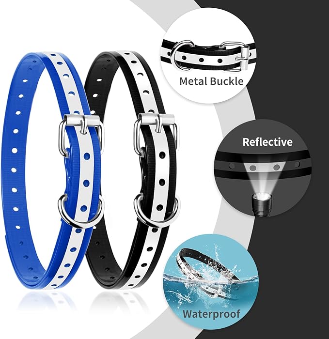 PaiPaitek Shock Collar Replacement Strap for Most of Training Collar, 3/4 Inch Dog Collar Replacement for Wireless Fence and Bark, Adjustable Waterproof TPU Collar Strap - 2 Pack