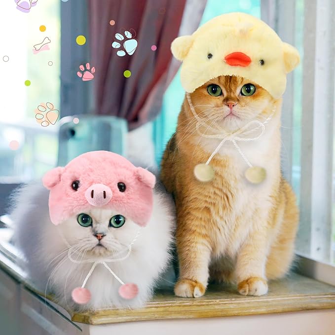Weewooday 5 Pcs Cat Adorable Costume Pig Chick Goose Watermelon Taiyaki Fish Cat Hat for Pets and Small Dogs Kitten Puppy Party Costume Accessory Headwear