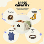 Dog Toy Basket with Lid, Dog Basket for Toys, Dog Toy Box with Cotton Rope Handles, Collapsible Storage Bins for Dog Toys, Dog Storage Organizer, Beige