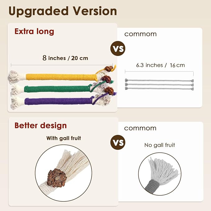 3 PCS Cotton Rope Cat Toys with 1 Pack Catnip for Indoor Cats, Interactive Cat Rope Toys with Silvervine Fruit for Cats and Kittens, Handmade Pet Chew Toys for Teeth Cleaning