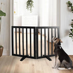 ZJSF Freestanding Indoor Dog Gate for House Foldable Wood Puppy Gate for Doorways Pet Gate for Stairs Extra Wide Pet Fence, Black, 24" Height 2 Panels