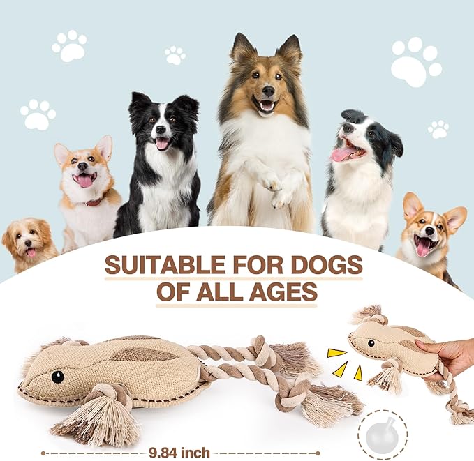 Tough Durable Squeaky Dog Toys for Aggressive chewers Interactive to Keep Them Busy, Funny Plush Dogs Toy for Small Medium Large Chewer Cute Birthday Gift (Frog)