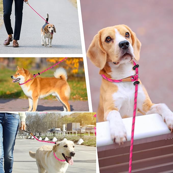 lynxking Slip Lead Dog Leash Reflective, Heavy Duty Comfortable Strong Rope Leash for Large, Medium Small Dogs No Pull Pet Training (Pink, Large 1/2in x 6ft-Slip Lead)