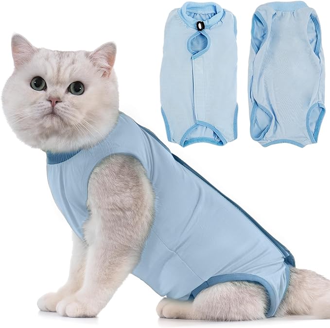Avont Cat Recovery Suit - Kitten Onesie for Cats After Surgery, Cone of Shame Alternative Surgical Spay Suit for Female Cat, Post-Surgery or Skin Diseases Protection -Blue(S)