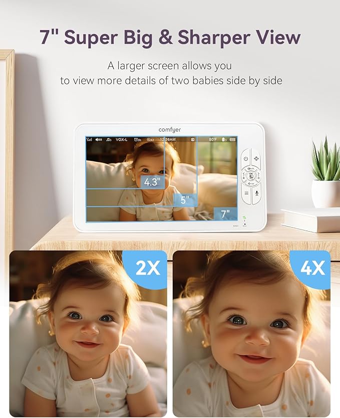 Baby Monitor with Camera and Audio, 7" 720P HD Video Baby Monitor No WiFi, 6000mAh Battery, VOX Mode, Auto Night Vision, Hack Proof, Remote PTZ