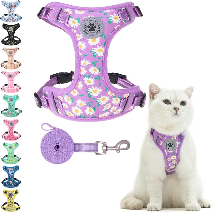 BEAUTYZOO Cat Harness and Leash Set for Walking Escape Proof, Neck Release Adjustable Harness for Kitten Puppy Small Medium Large Cats, Soft Cute Easy Control Small Cat Harness for Cats Boy and Girls