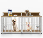 Dog Crate Furniture for 2 Dogs, 72" Extra Large Double Dog Cage Large Breed, XXL Thick Wooden Dog Crate with Storage Rack, Sturdy Dog Kennel with Removable Divider (Nature Wood & White)