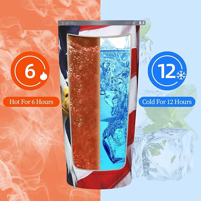 Dujiea 20oz Tumbler With Lid And Straw, American Flag Eagle Vacuum Insulated Iced Coffee Mug, Reusable Travel Cup Stainless Steel Water Bottle