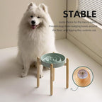 9.5inch Ceramic Raised Slow Feeder Dog Bowl Set, Elevated Bowl with Wooden Stand for Large Dog, Puzzle Slow Pet Food Dish, Preventing Choking(Light Green, Single Bowl+ Stand)