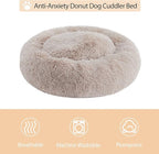 WNPETHOME Calming Dog Bed Cat Bed Donut, Faux Fur Pet Bed Self-Warming Donut Cuddler, Comfortable Round Plush Dog Beds (30 x 30 x 10 Inch, Brown)