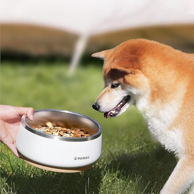 Pawaii Stainless Steel Dog Bowl with Non-Slip Rubber Base & Double Wall Insulation - Durable Design | Includes ID Tag | Dishwasher Safe Food & Water Bowl for All Dogs (68oz)