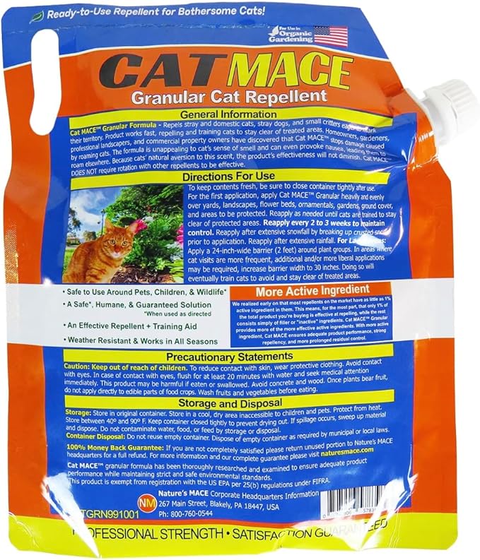 Nature's Mace Cat Mace, Cat Repellent Outdoor Granular, Deterrent, Stop Cats, Keep Cats Away, for Yard, Garden, Anti Cat Pee, No-Dig, Training Tool, 6 lb, Safe to Use Around People, Pets, Plants