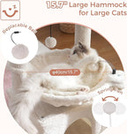 Cat Tree 32 Inches Small Cat Tree for Large Cats Adult Cat Tower with Scratching Post,15.7”Large Hammock and Self Groomer, and Removable Top Perch and Wide Condo for Indoor Cats-Beige