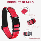 Reflective Dog Collar, Soft Neoprene Padded Nylon Pet Collar with Quick-Release Buckle, No-Choke Design Adjustable for Puppy Dogs,Red,XS