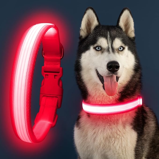 YFbrite Light up Dog Collar, USB Rechargeable LED Puppy Collar Super Bright Adjustable Glowing Dog Lights for Night Walking (Design 2- Pink, Large)