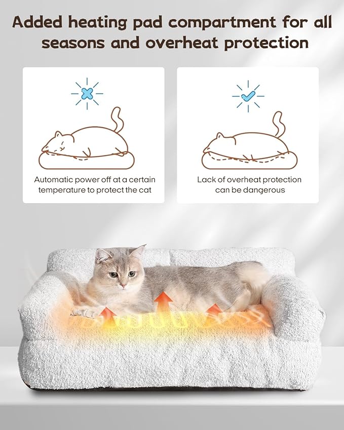 Thirdream Heated Cat Couch Bed for Indoor Pet Cats,Orthopedic Furniture, Warming & Heating PET Chair, Cat Beds Fabric, Anti-Slip Bottom, Washable Cover, Cute & Large Size