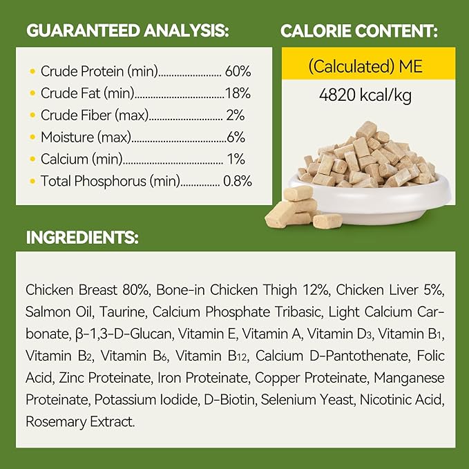 OPET Freeze Dried Cat Food, Chicken & Salmon Oil Recipe, Complete & Balanced Meal or Topper, Premium, Healthy, Grain Free, High Protein Raw Cat Freeze Dried Treats (10 oz, Chicken)