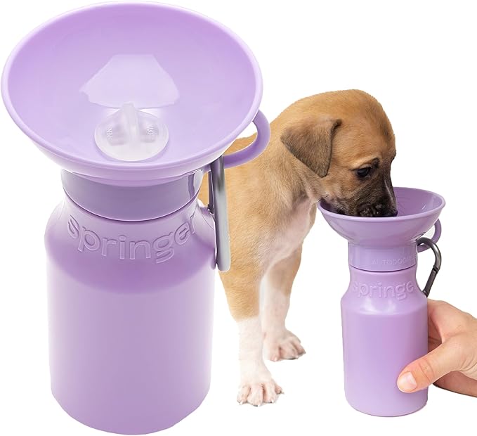 Springer Dog Water Bottle | Portable Travel Water Bottle Dispenser for Dogs | Dog Gift Seen on Oprah's Favorite Things, Shark Tank | Leak-Proof Bottles Fill Bowl with Water | BPA-Free 15oz Lilac