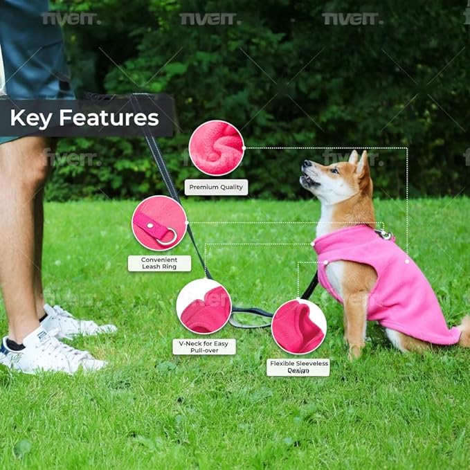 JACKO & CO - Fleece Vest Sweater with Leash Ring - Soft Lightweight Breathable for Puppies Small Medium Dogs, Kitten, Cats, Chihuahua - Warm for Fall/Autumn/Winter… (Pink Lemonade, X-Small 2-4lbs)